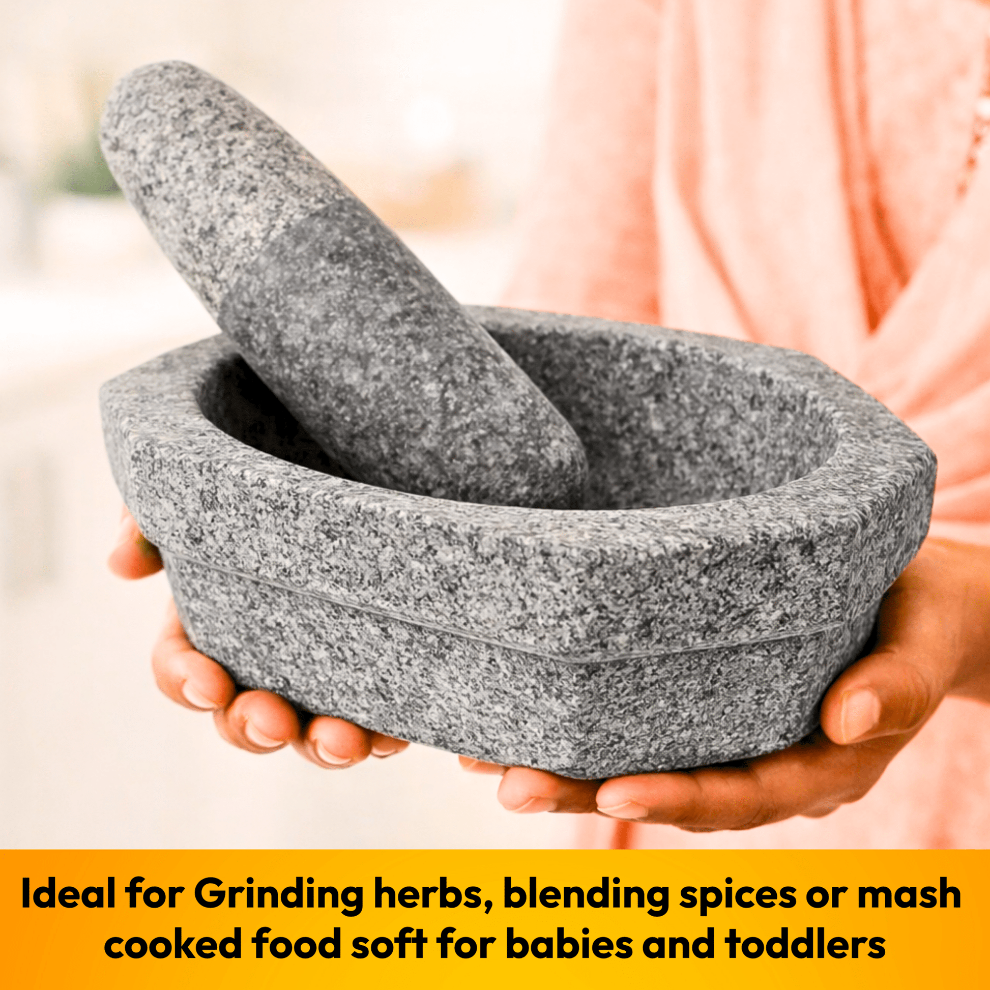 Kalvam Stone Mortar and Pestle for Herbs - 8 Inch - Twin Palmyra