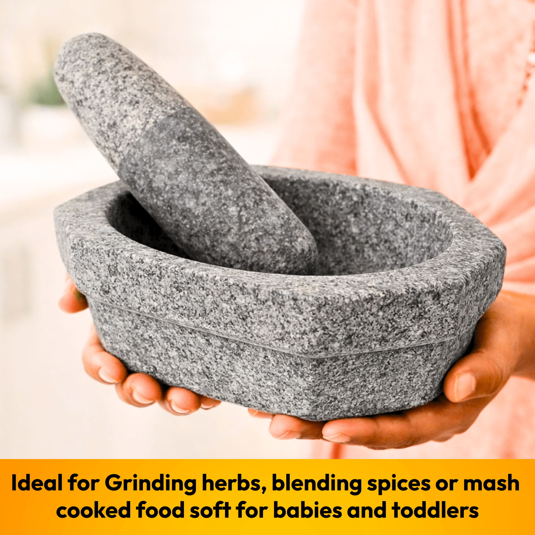 Kalvam Stone Mortar and Pestle for Herbs - 8 Inch - Twin Palmyra