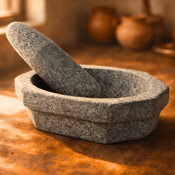 Kalvam Stone Mortar and Pestle for Herbs - 8 Inch - Twin Palmyra