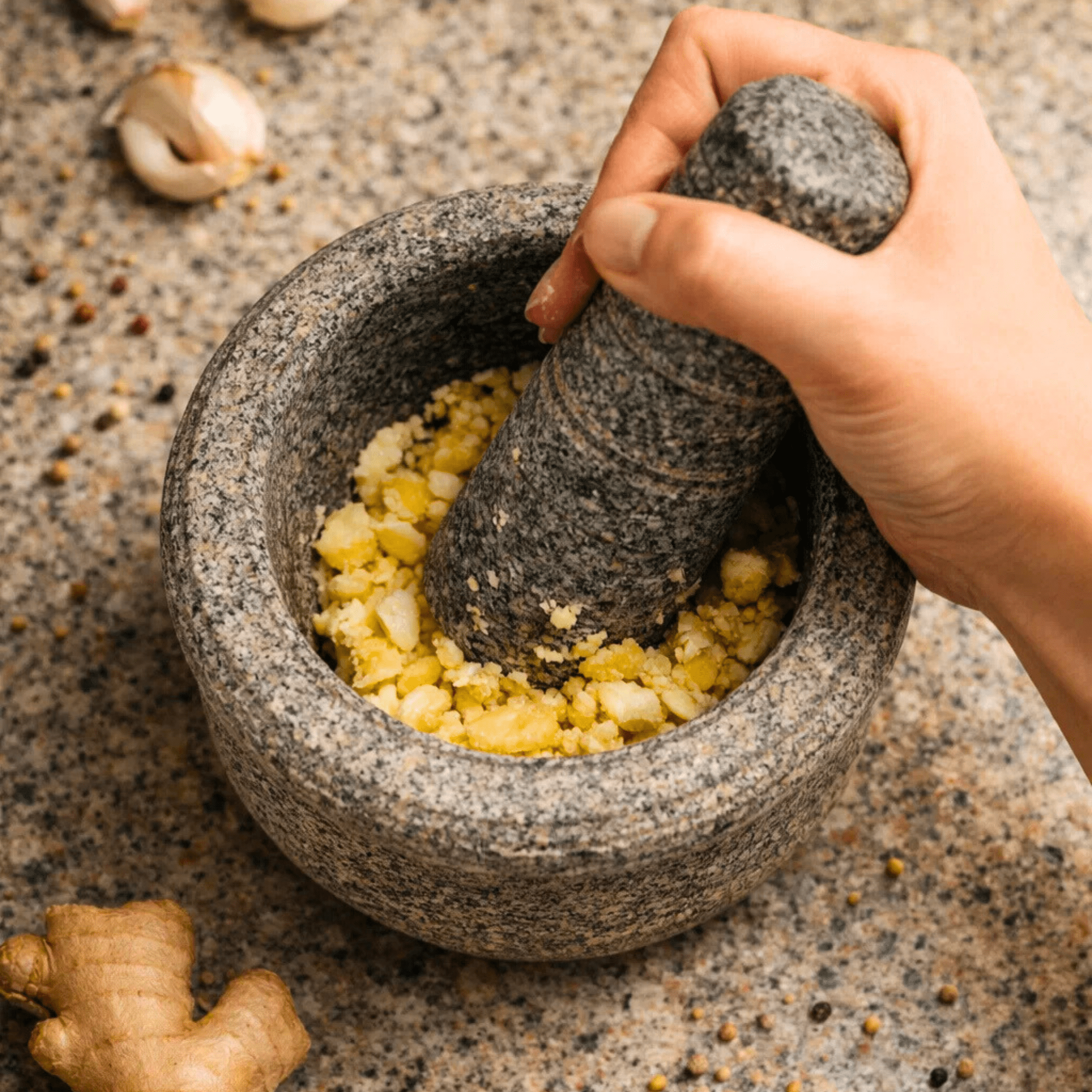 Kalvam Stone Mortar and Pestle Round Small - 5 Inch - Twin Palmyra