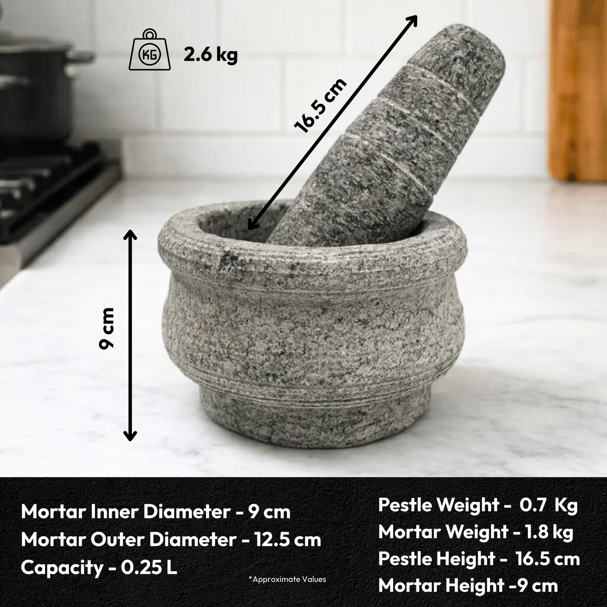 Kalvam Stone Mortar and Pestle Round Small - 5 Inch - Twin Palmyra