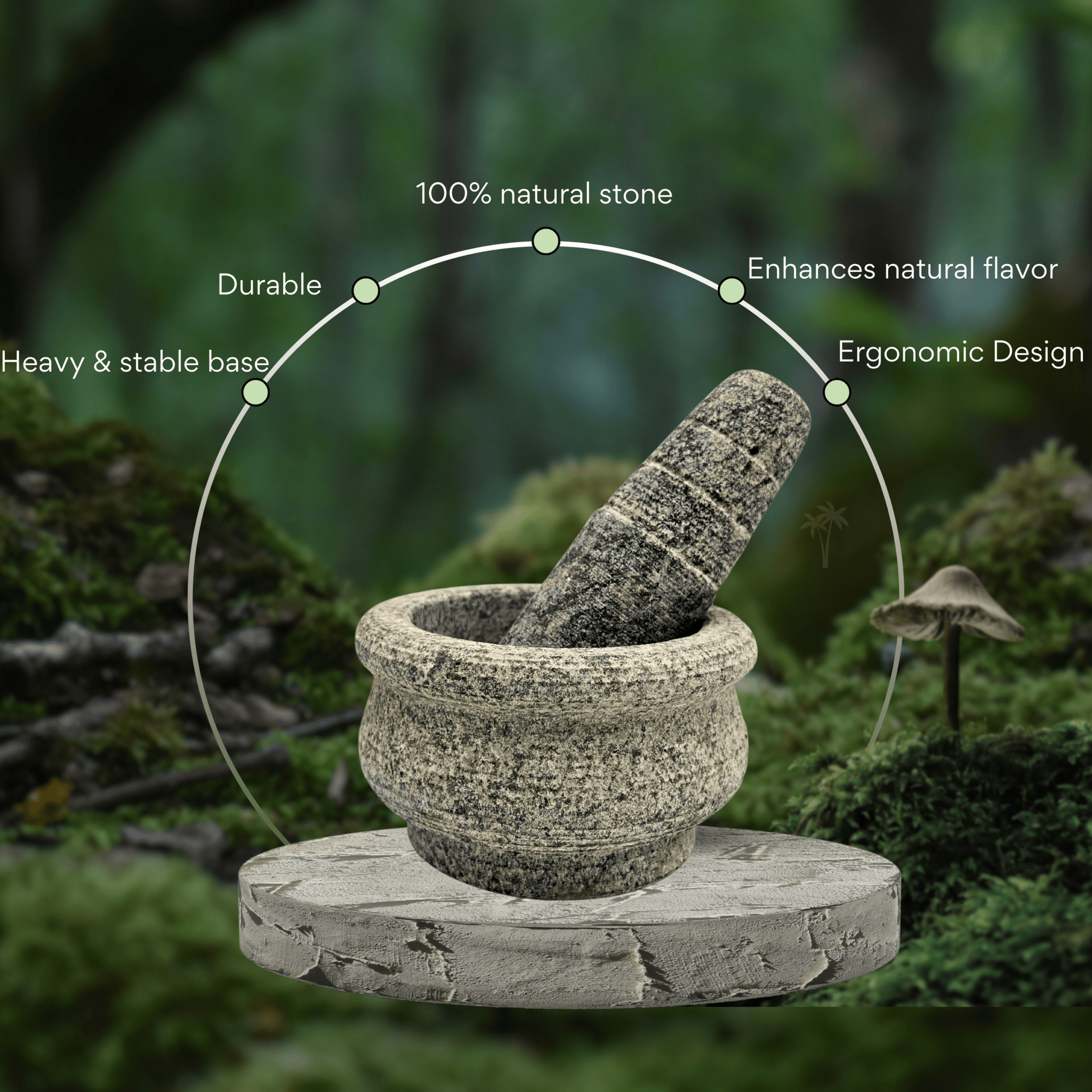 Kalvam Stone Mortar and Pestle Round Small - 5 Inch - Twin Palmyra