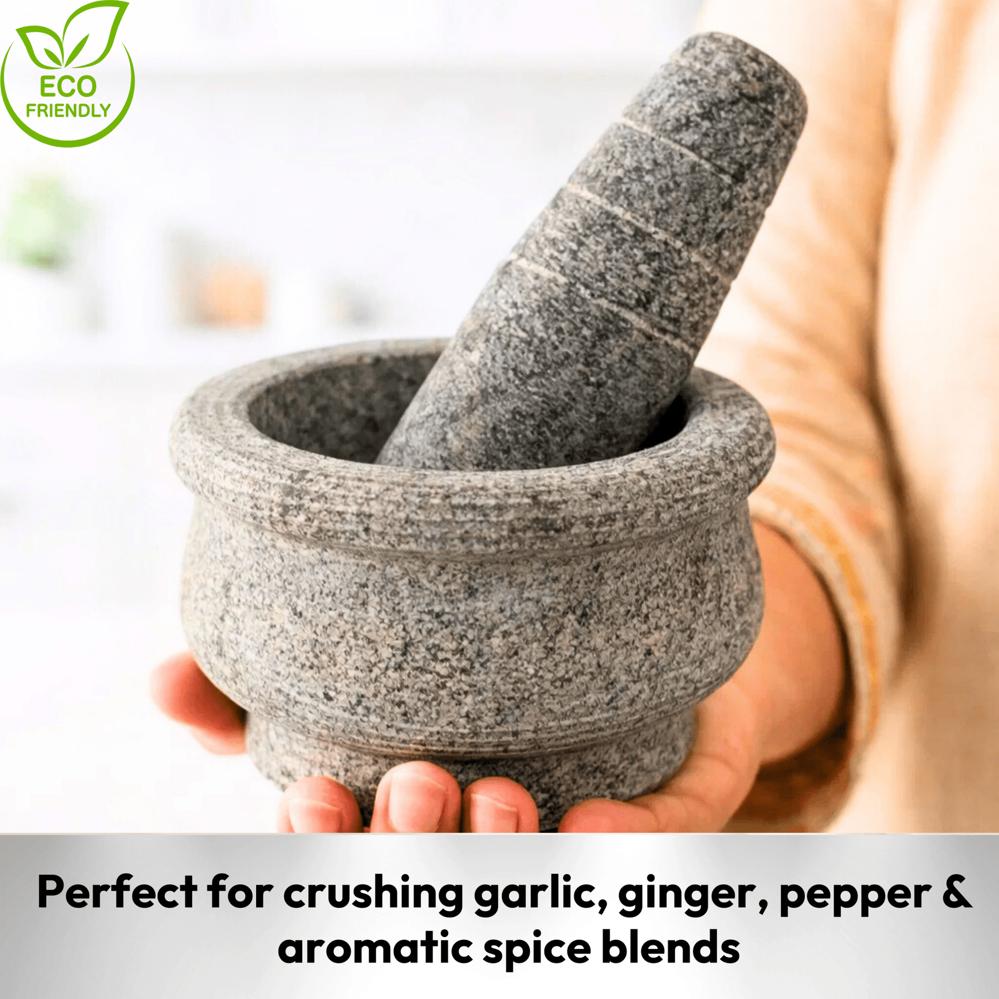 Kalvam Stone Mortar and Pestle Round Small - 5 Inch | Traditional Spice & Herb Grinder - Twin Palmyra