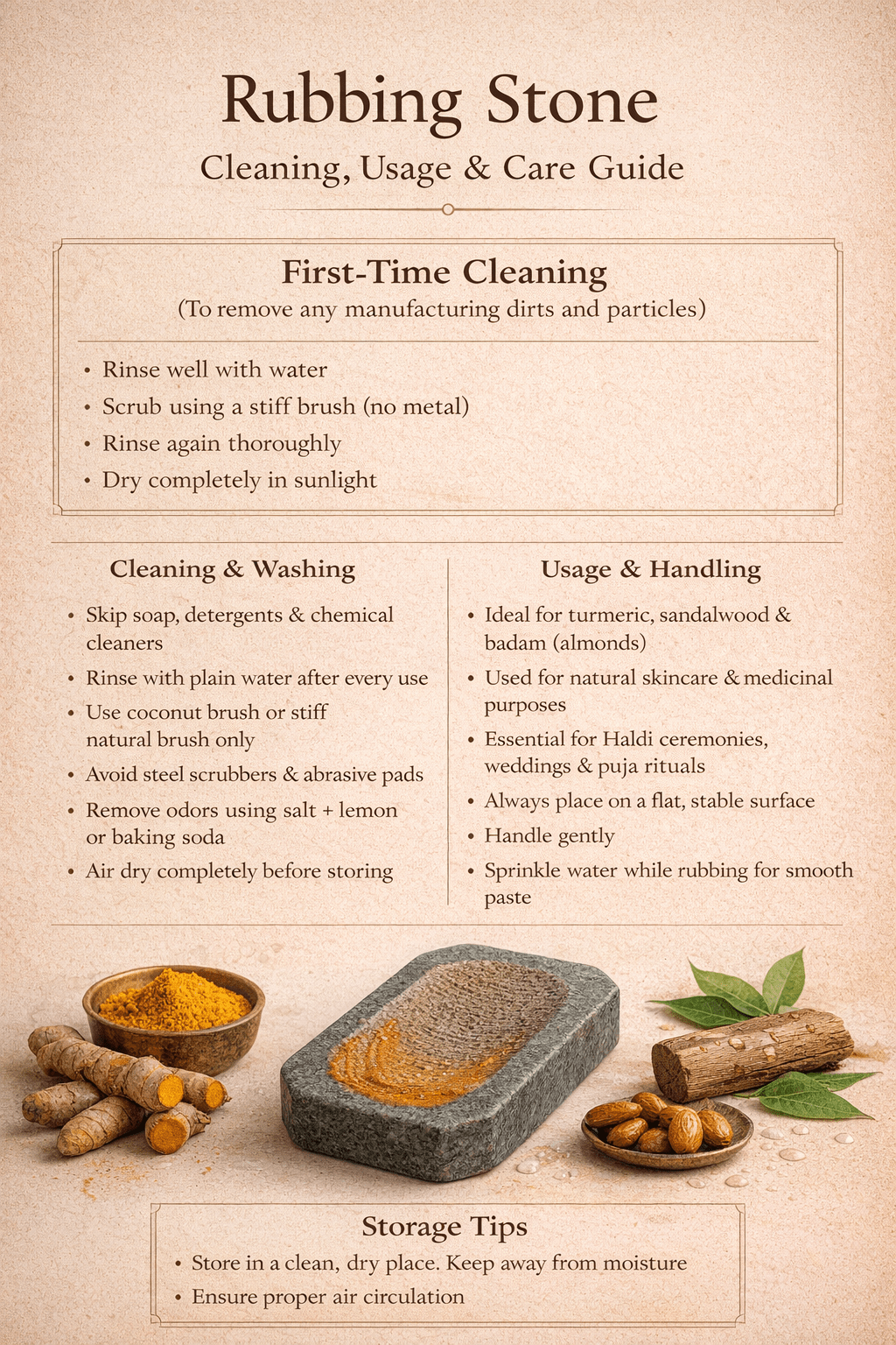 Natural Rubbing Stone - For Chandan, Turmeric & Almond - Twin Palmyra
