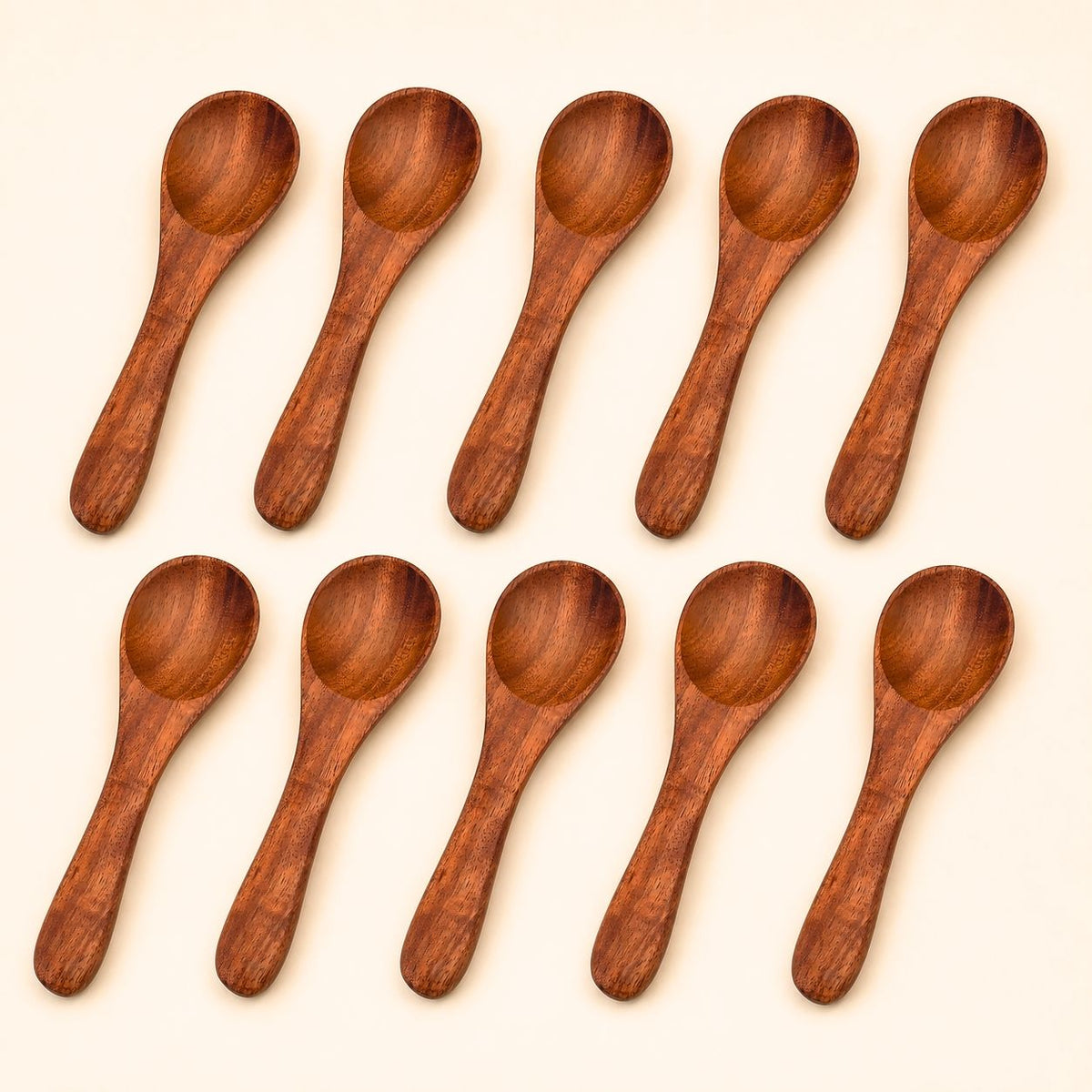 Neem Wood Spoon Set – 10 Pcs, 5 Inch Handcrafted Kitchen Spoons - Twin Palmyra