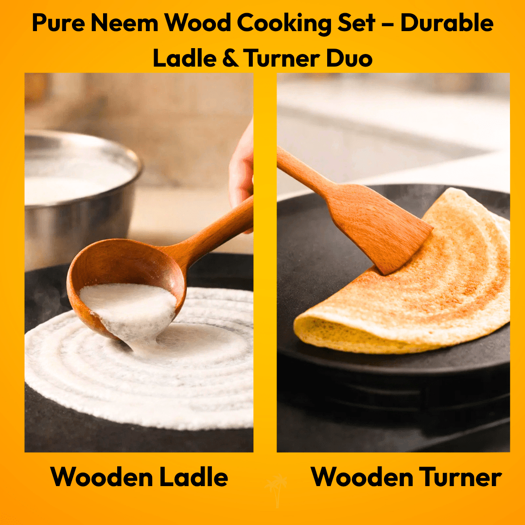 Neem Wooden Spatula Set - 2 Pcs (Ladle/Turner) - Twin Palmyra