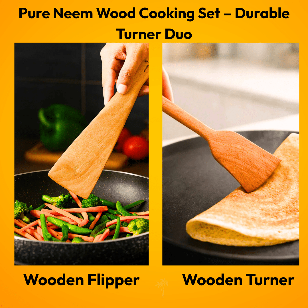 Neem Wooden Spatula Set - 2 Pcs (Turner Combo) - Twin Palmyra