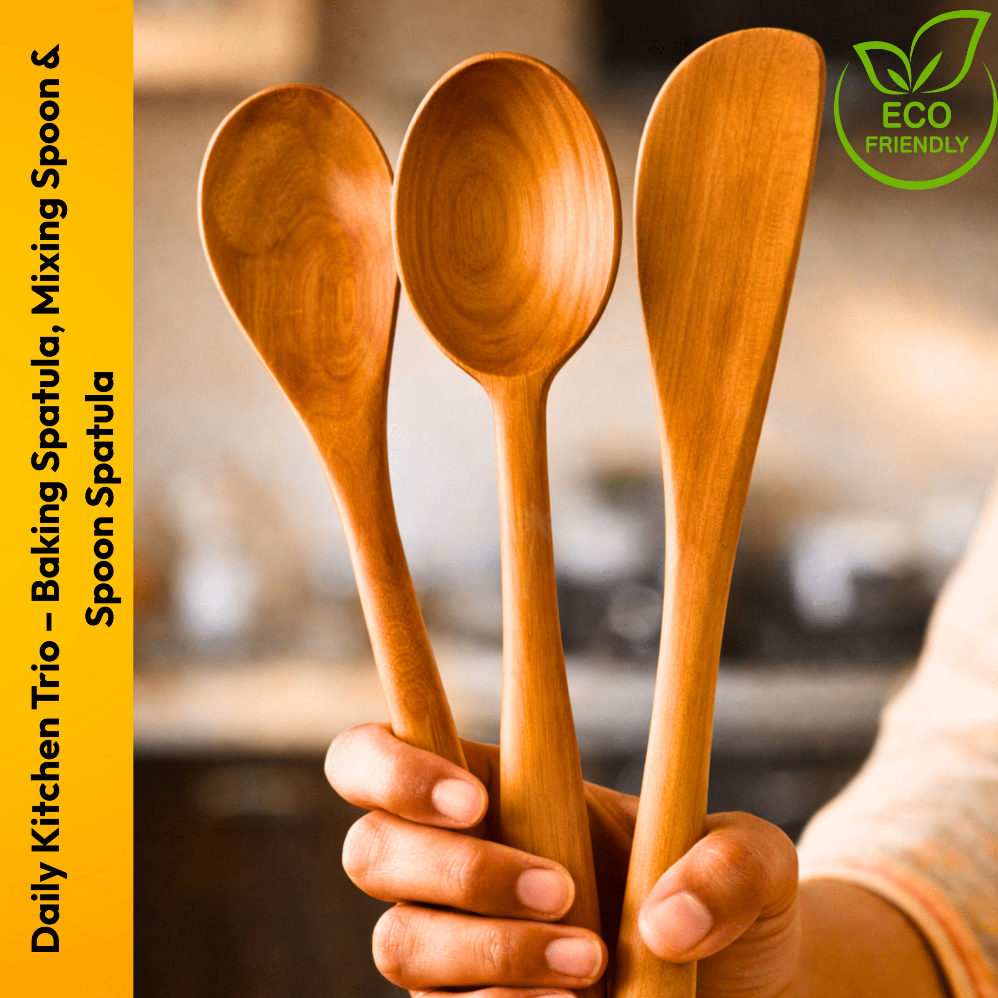 Neem Wooden Spatula Set - 3 Pcs (Baking Spatula/Mixing Spoon/Spoon Spatula) - Twin Palmyra