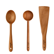 Neem Wooden Spatula Set - 3 Pcs (Mixing Spoon/Ladle/Turner) - Twin Palmyra