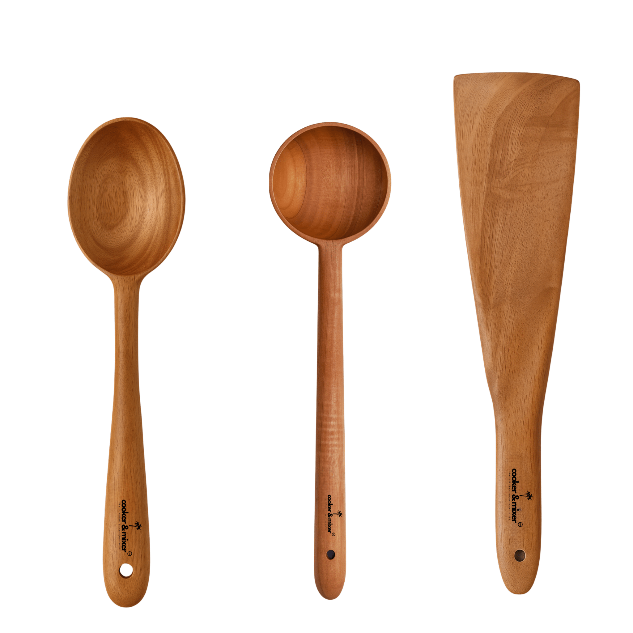 Neem Wooden Spatula Set - 3 Pcs (Mixing Spoon/Ladle/Turner) - Twin Palmyra