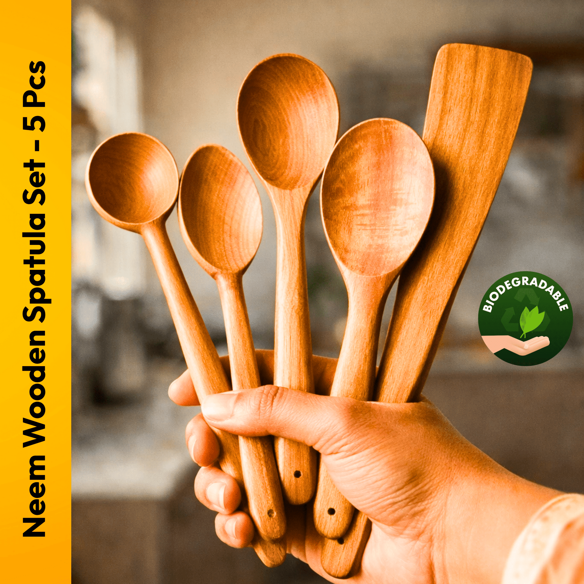 Neem Wooden Spatula Set - 5 Pcs - Twin Palmyra