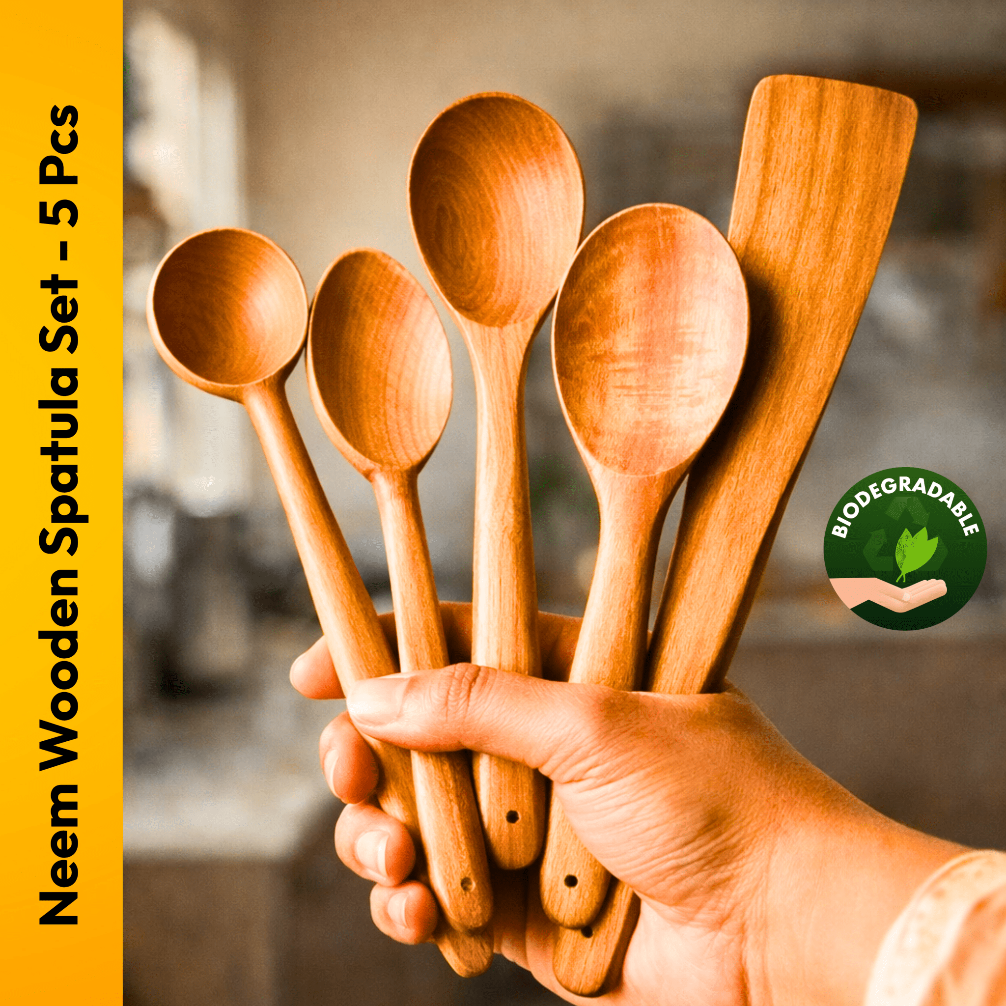 Neem Wooden Spatula Set - 5 Pcs - Twin Palmyra
