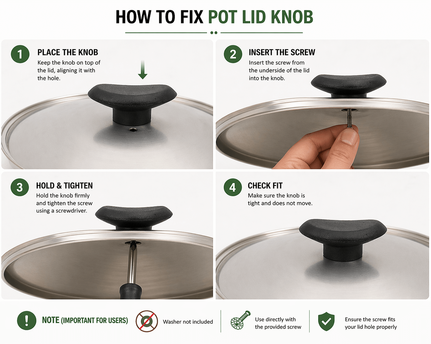 Pot Lid Knob for Stainless Steel Lid - Type 6 | Durable Replacement - Twin Palmyra