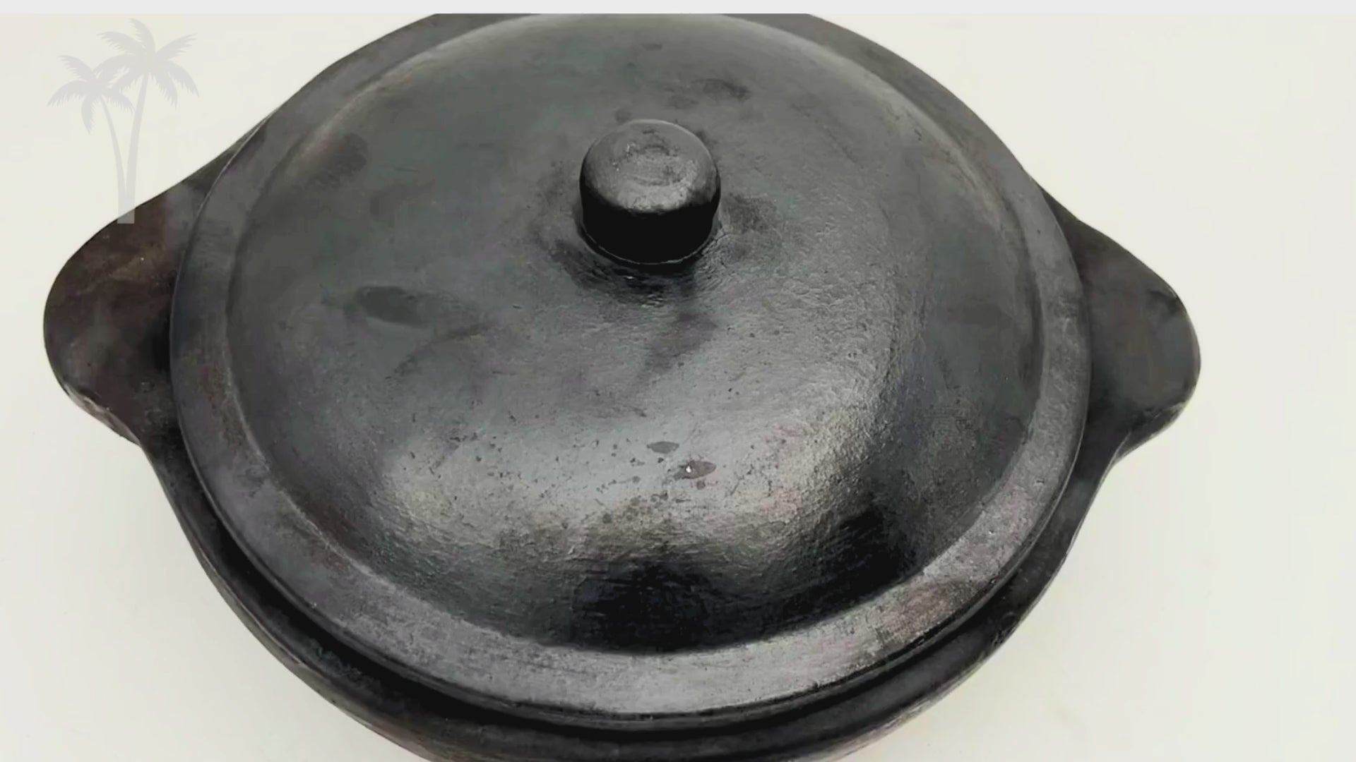 Load video: Flat Clay Kadai with Lid 21 cm | Black | Terracotta Cookware for Frying, Curries &amp; Indian Cooking