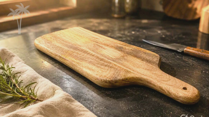 Wooden chopping board serving tray for kebabs, tandooris, fruits, snacks, and multipurpose kitchen use.