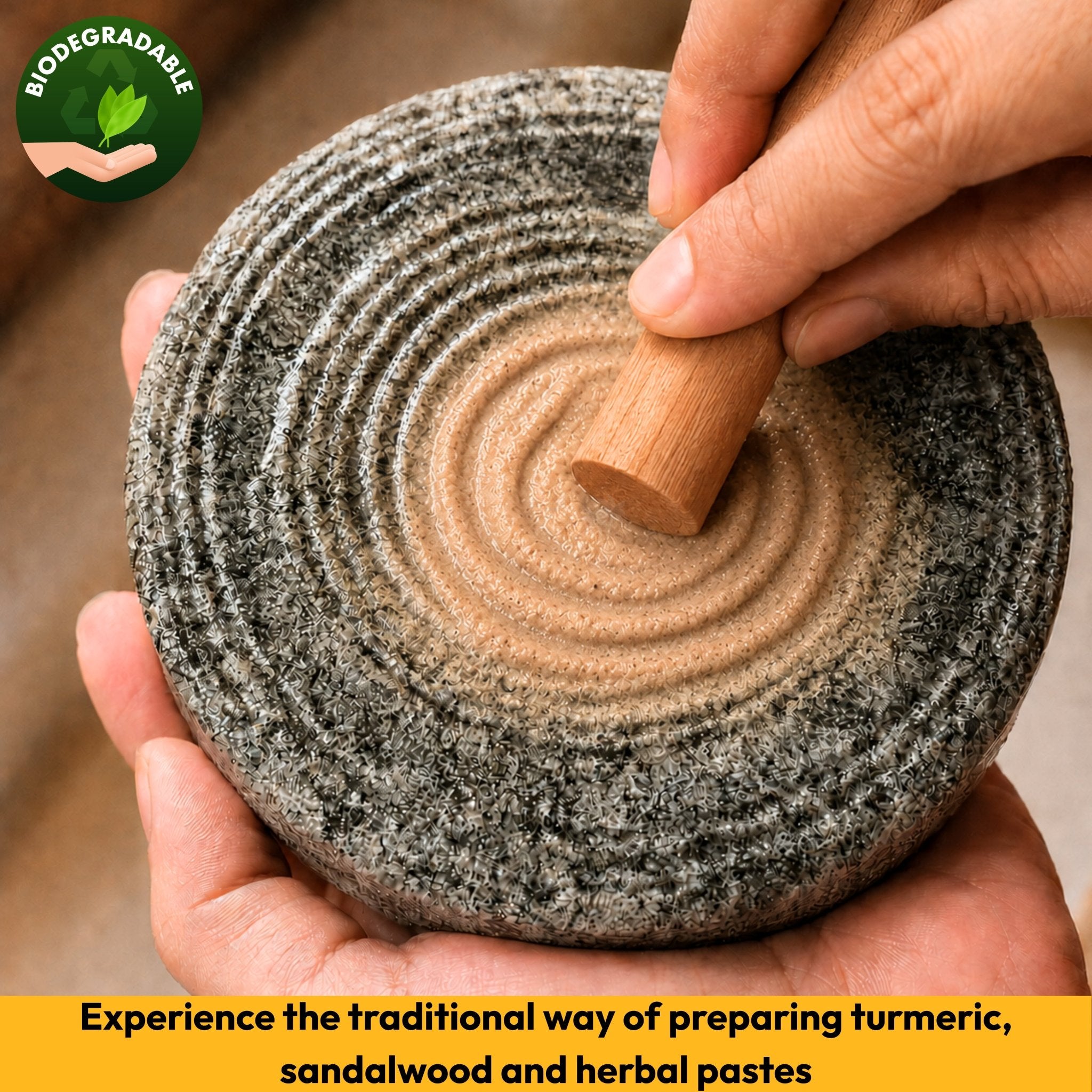 Rubbing Stone Round 4 Inch — Turmeric, Sandalwood & Almond Grinding Stone - Twin Palmyra