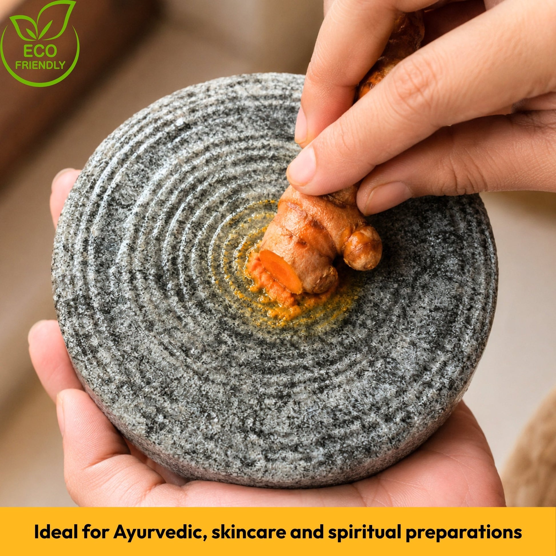 Rubbing Stone Round 4 Inch — Turmeric, Sandalwood & Almond Grinding Stone - Twin Palmyra