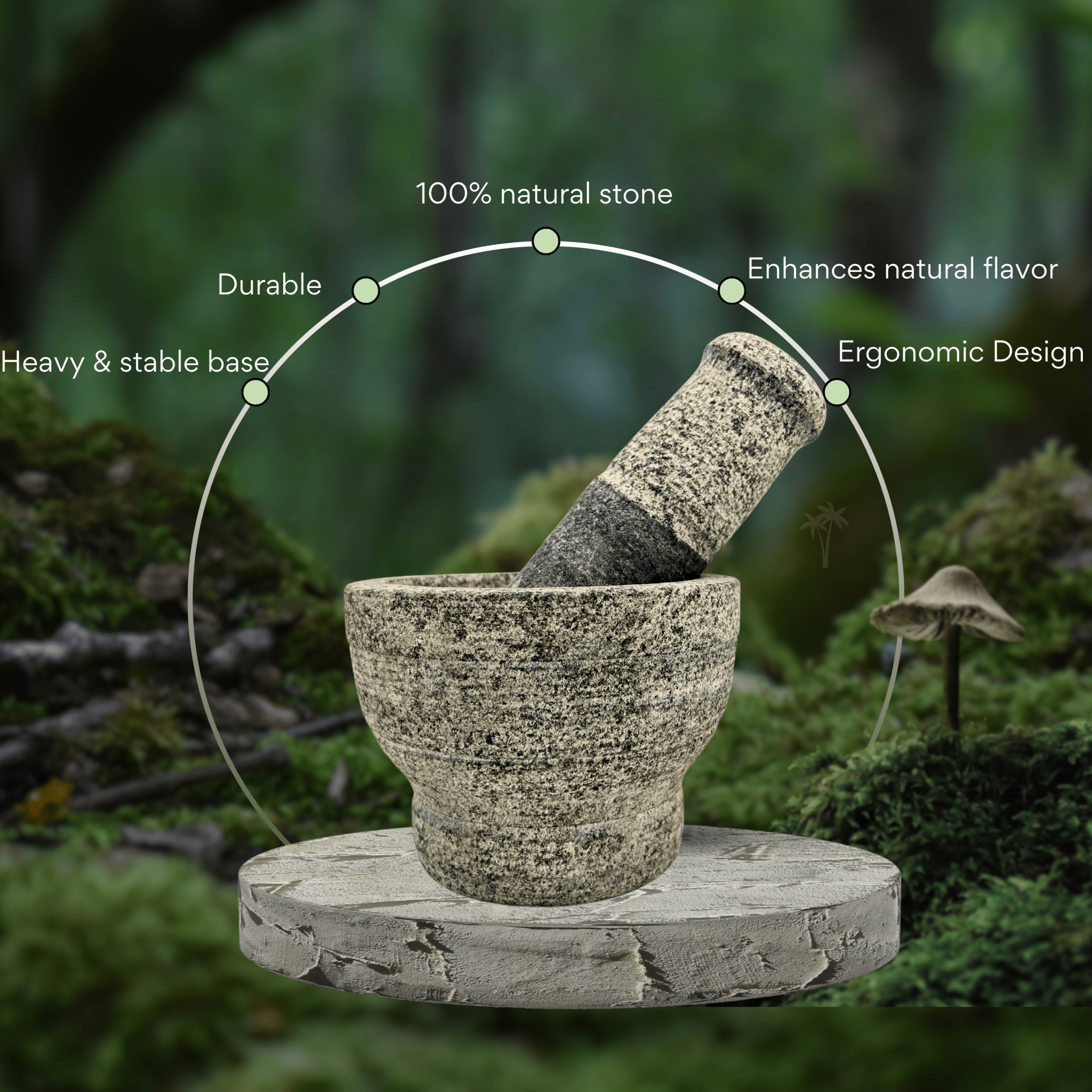 Stone Mortar and Pestle set - 6.5 inch - Twin Palmyra