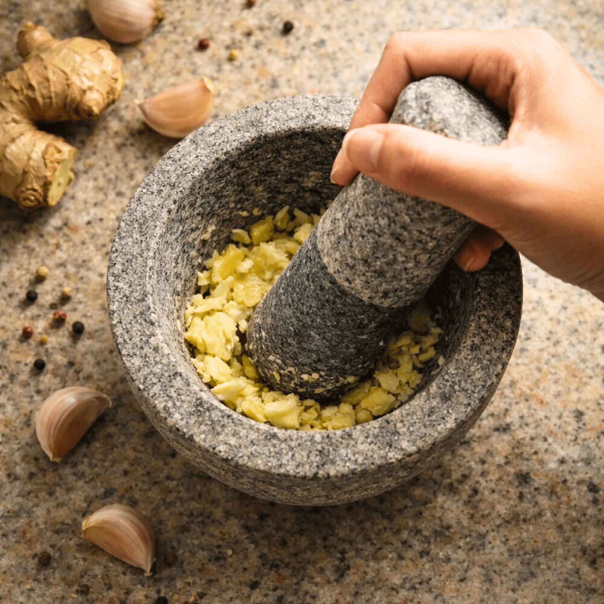 Stone Mortar and Pestle set - 6.5 inch - Twin Palmyra
