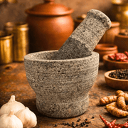 Stone Mortar and Pestle set - 6.5 inch - Twin Palmyra