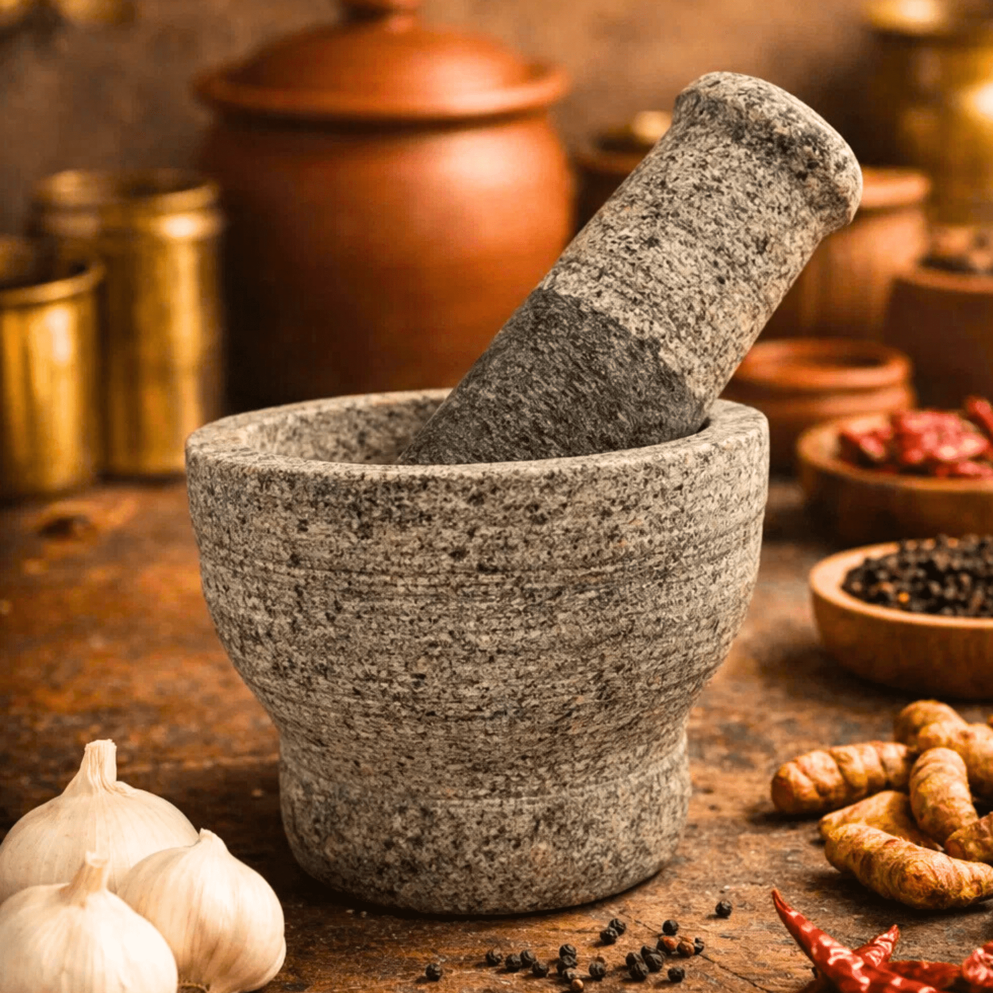 Stone Mortar and Pestle set - 6.5 inch - Twin Palmyra