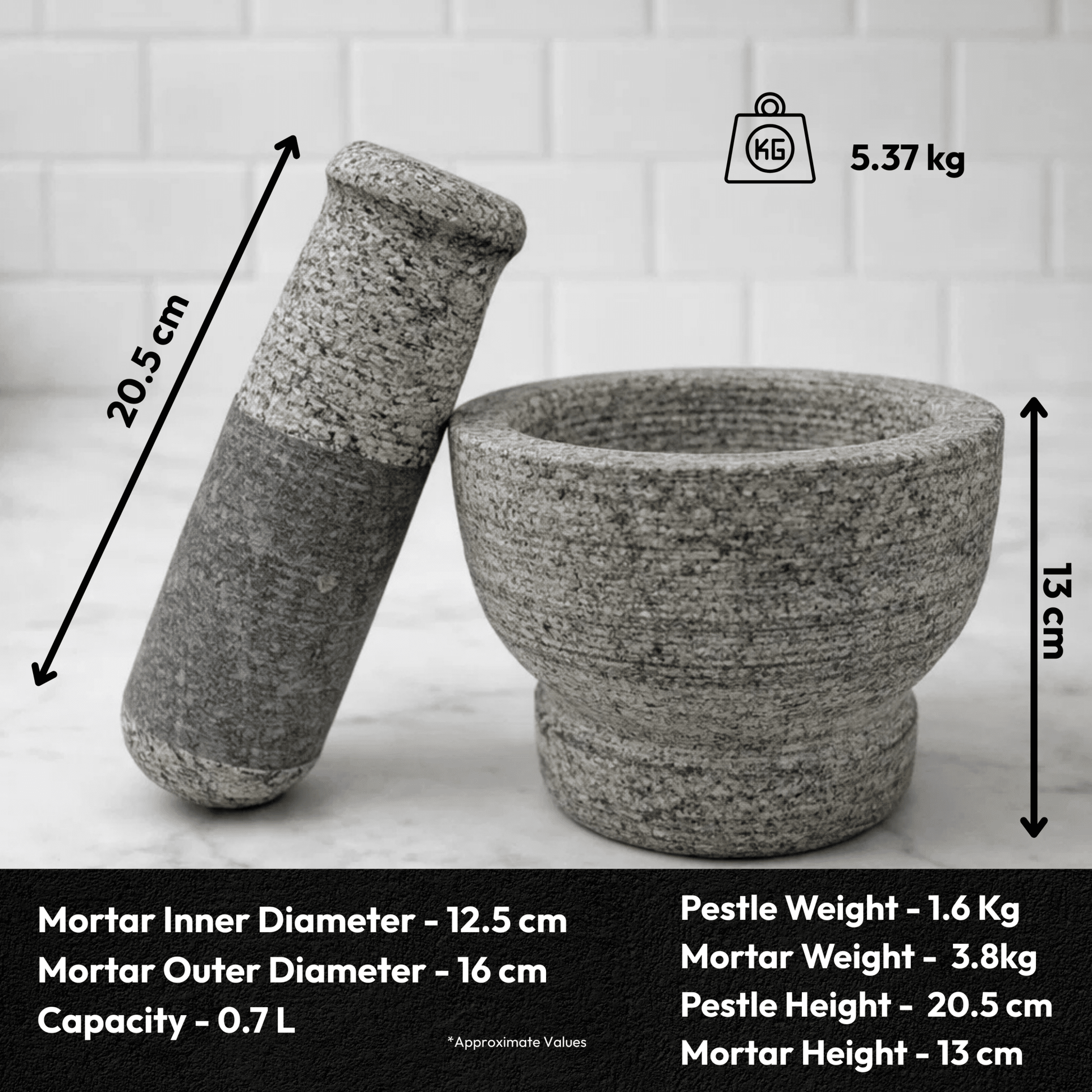 Stone Mortar and Pestle set - 6.5 inch - Twin Palmyra