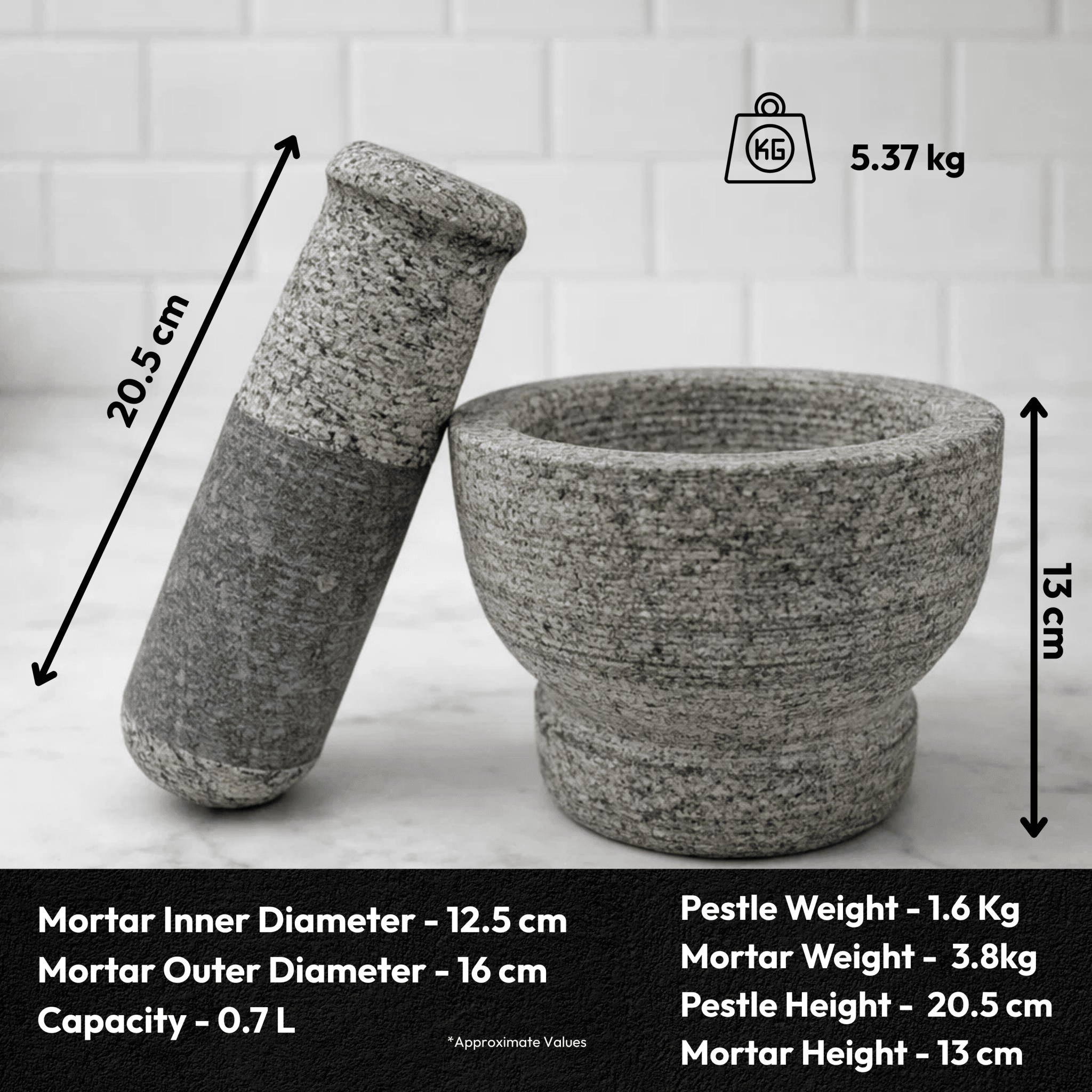 Stone Mortar and Pestle set - 6.5 inch - Twin Palmyra
