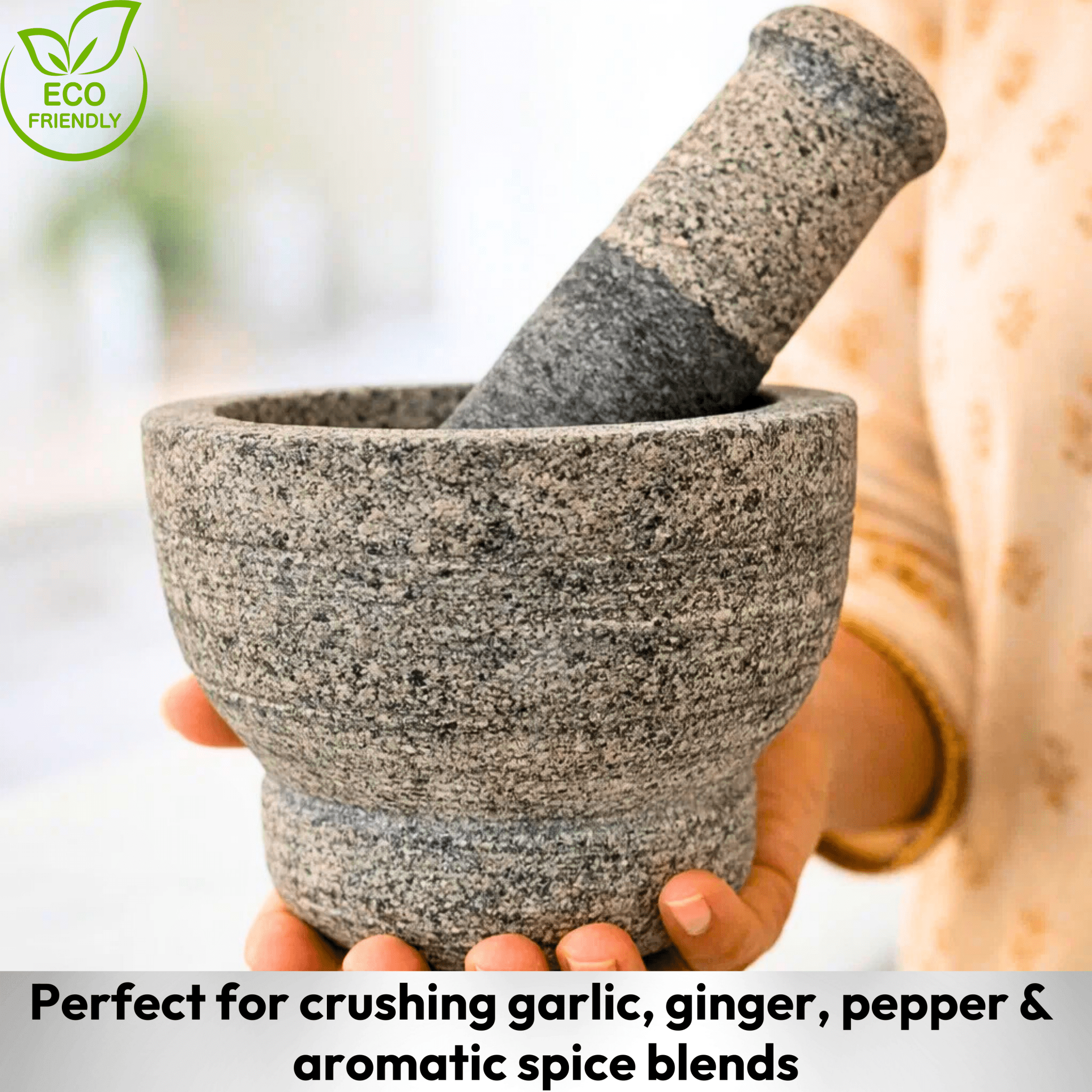Stone Mortar and Pestle set - 6.5 inch | Traditional Spice & Masala Grinder - Twin Palmyra