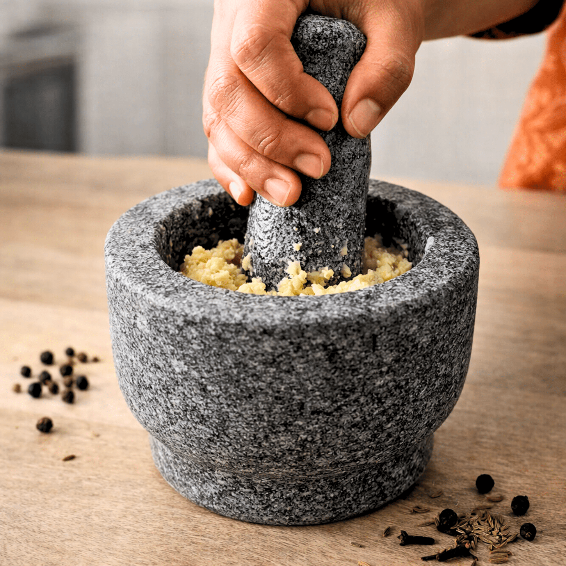 Stone Mortar and Pestle Set - Compact Size - Twin Palmyra