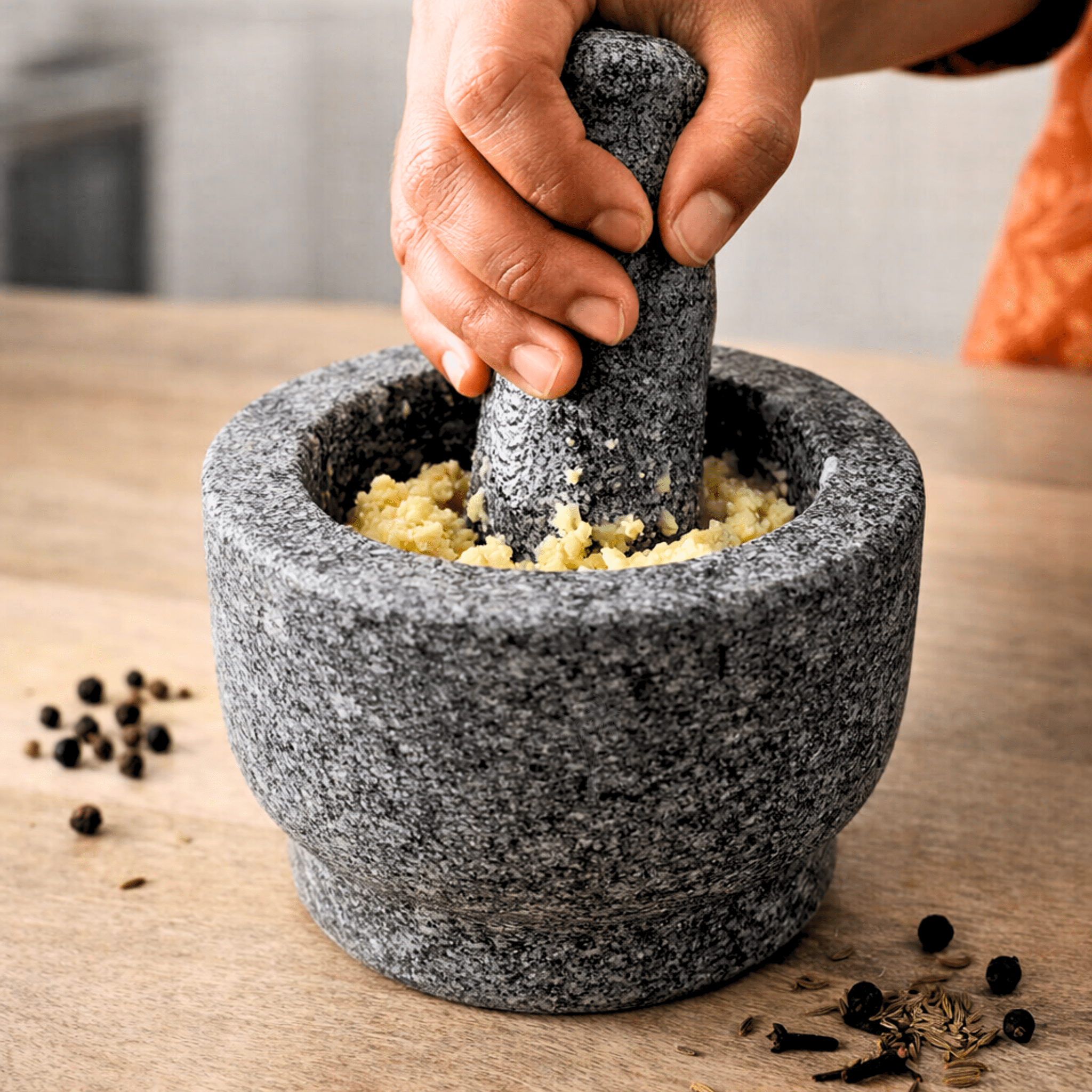 Stone Mortar and Pestle Set - Compact Size - Twin Palmyra