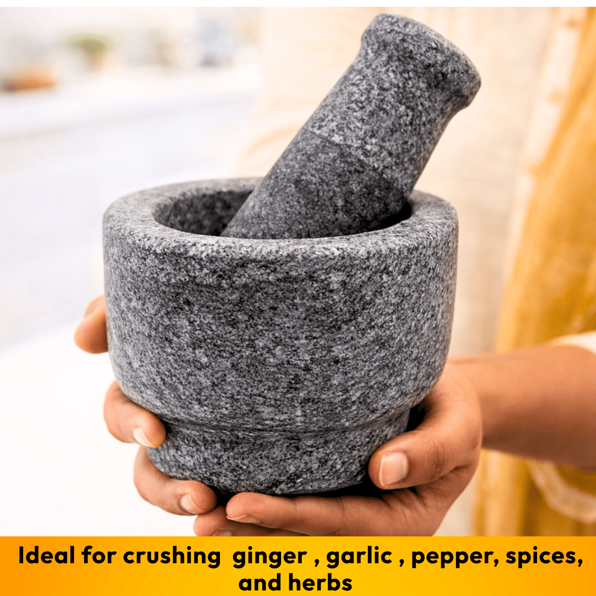 Stone Mortar and Pestle Set - Compact Size - Twin Palmyra