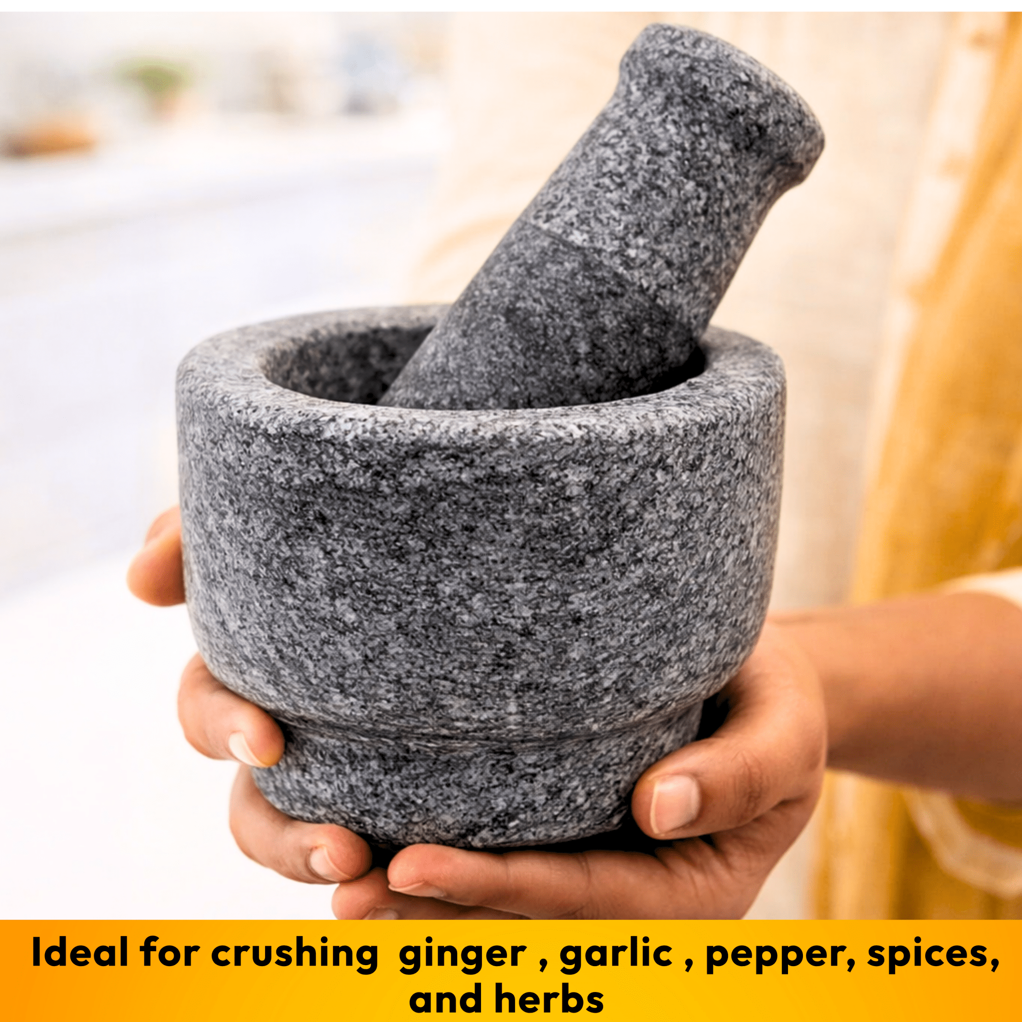 Stone Mortar and Pestle Set - Compact Size - Twin Palmyra