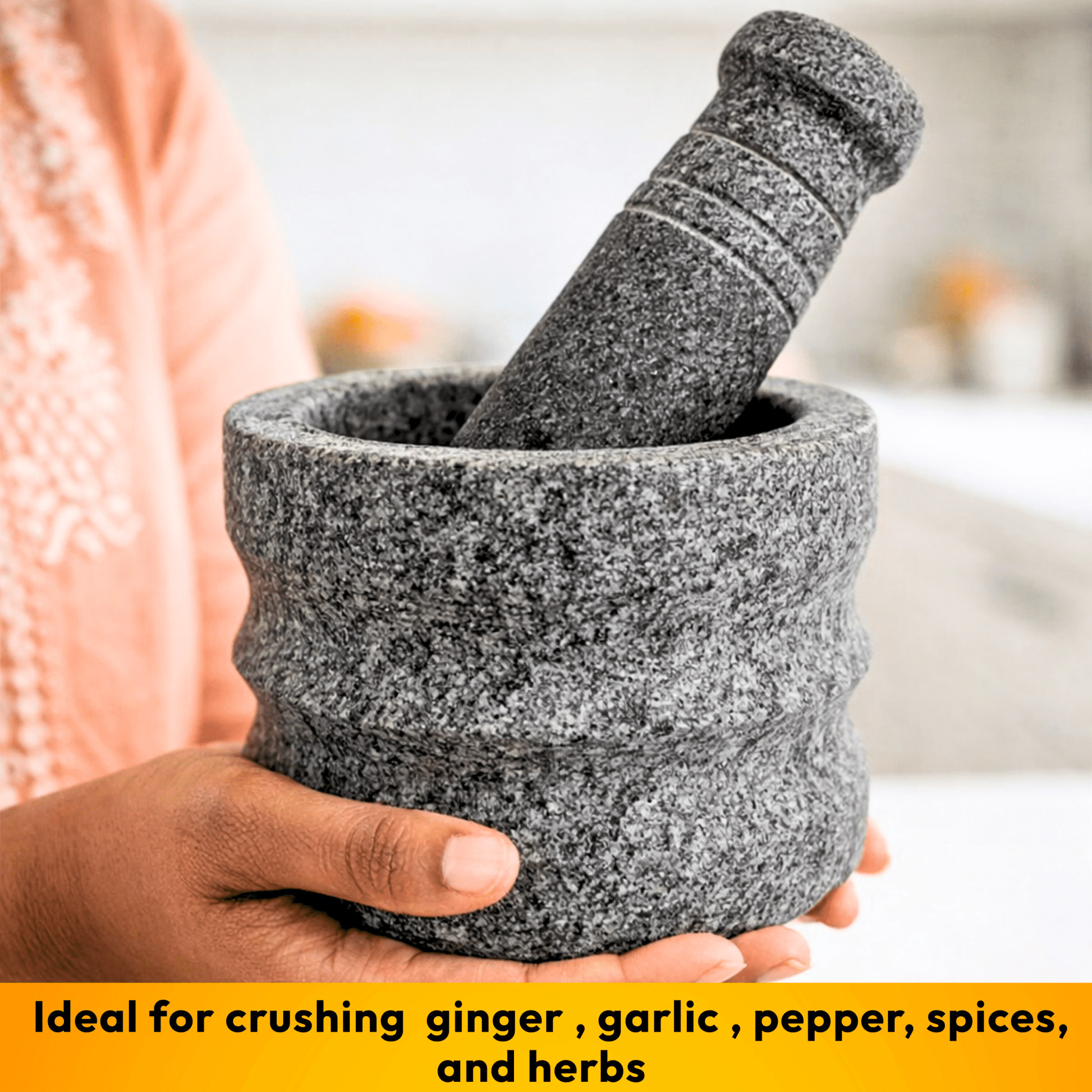 Stone Mortar and Pestle Set - Elegant - Twin Palmyra