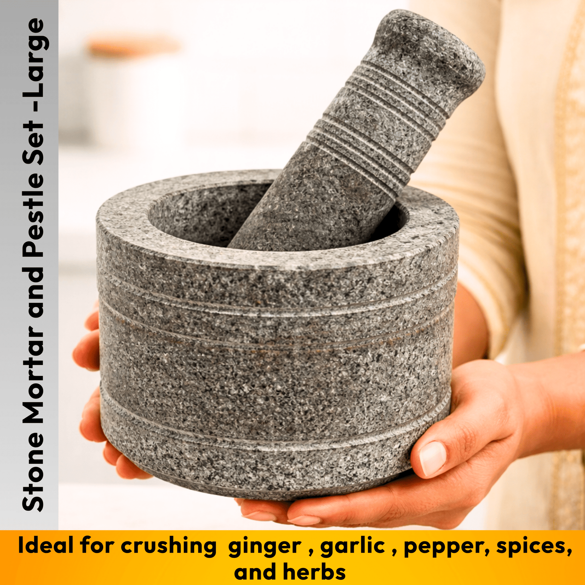 Stone Mortar and Pestle Set - Traditional - Twin Palmyra