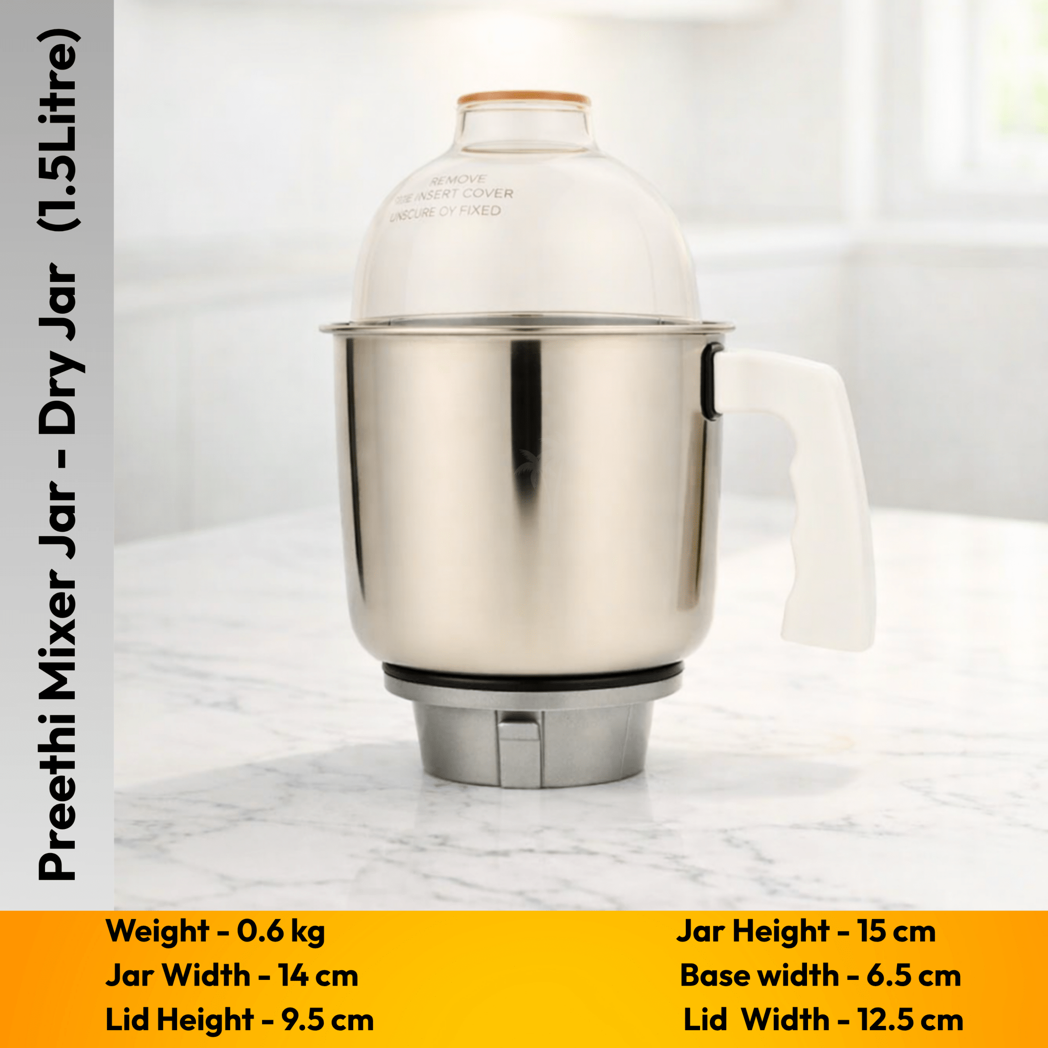 Suitable For Preethi Mixer Jar - Dry Jar (1.5 Litre) - Twin Palmyra