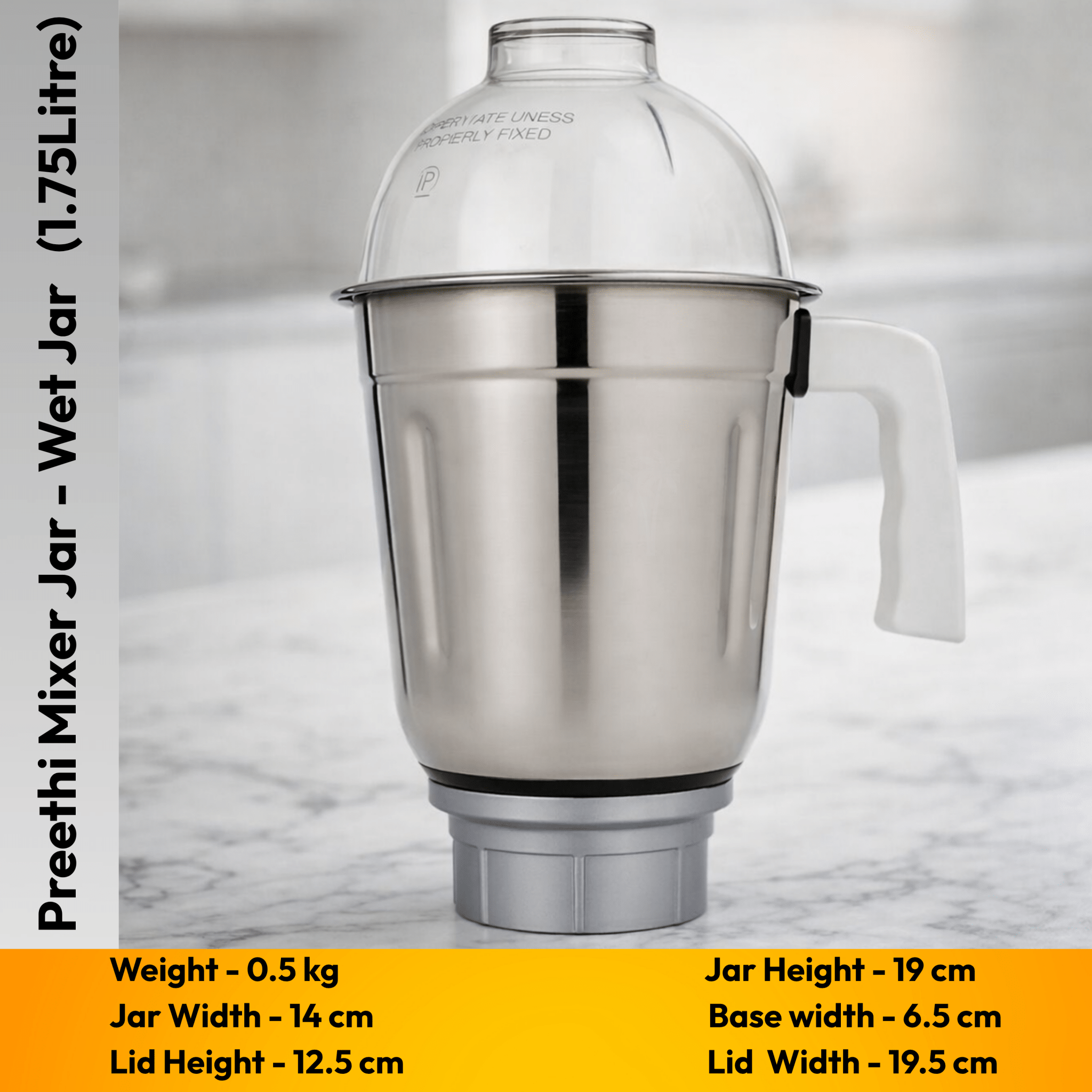Suitable For Preethi Mixer Jar - Wet Jar (1.75 Litre) - Twin Palmyra