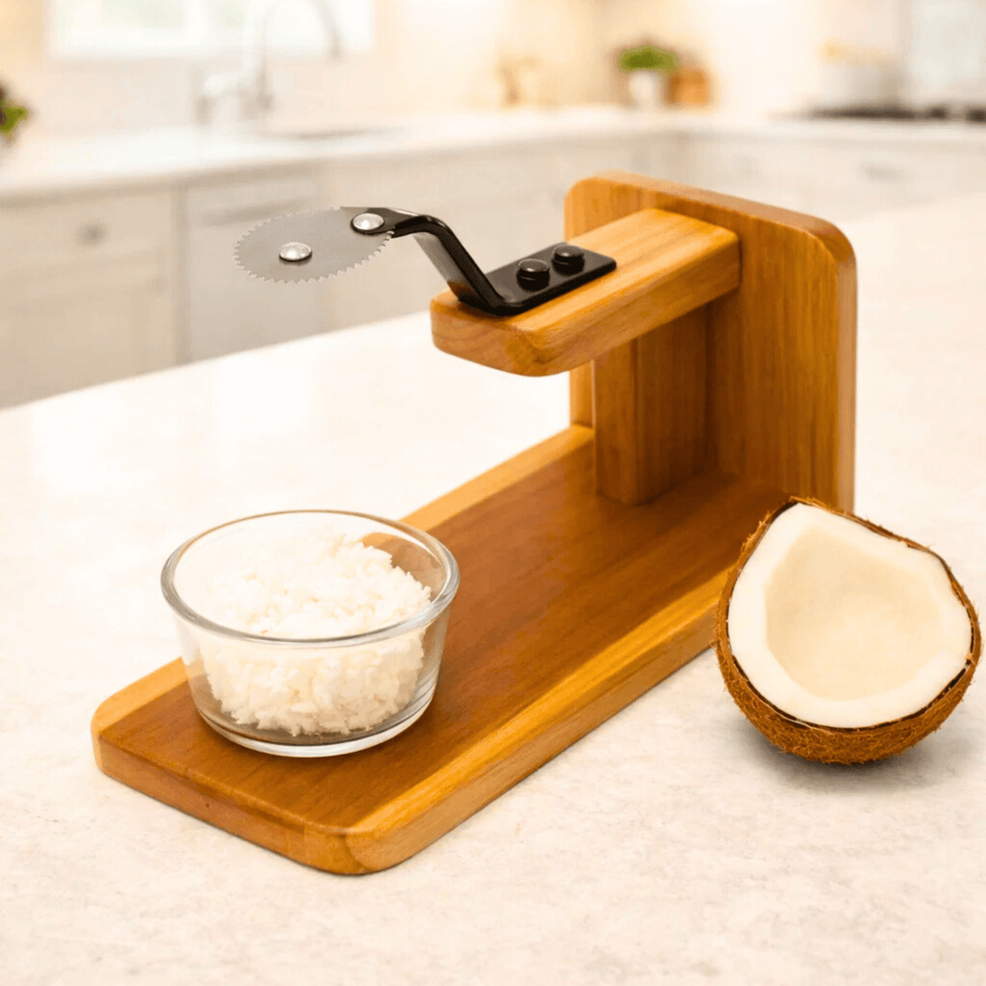Table Top Coconut Scraper - Manual (Teakwood) - Twin Palmyra