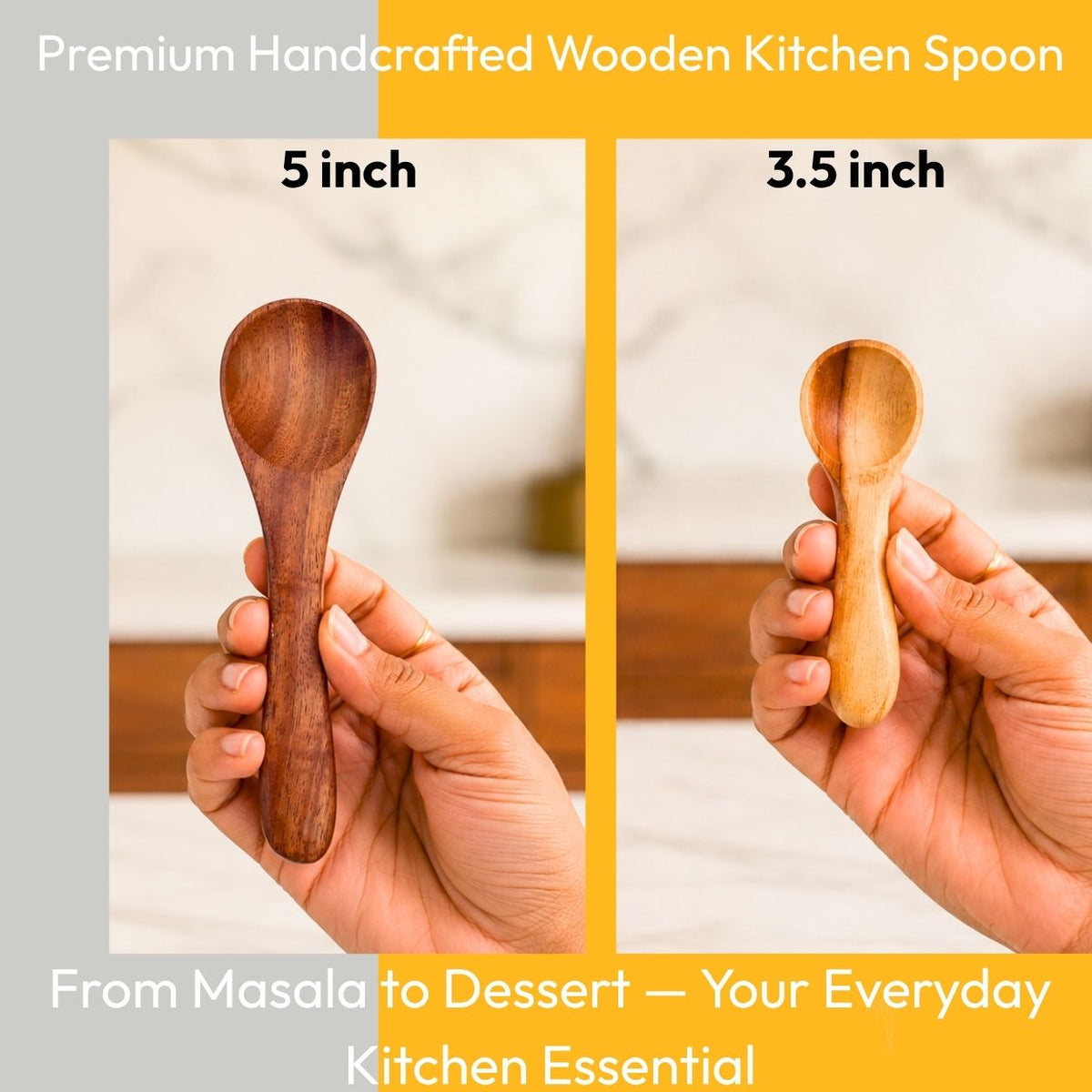 Wooden Spoon Set of 10 – 5 Inch & 3.5 Inch Kitchen Spoons - Twin Palmyra